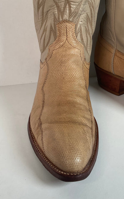 Vintage Dan Post Monitor Lizard Cowboy Boots | Golden Spur Collection | Blonde | 10 D