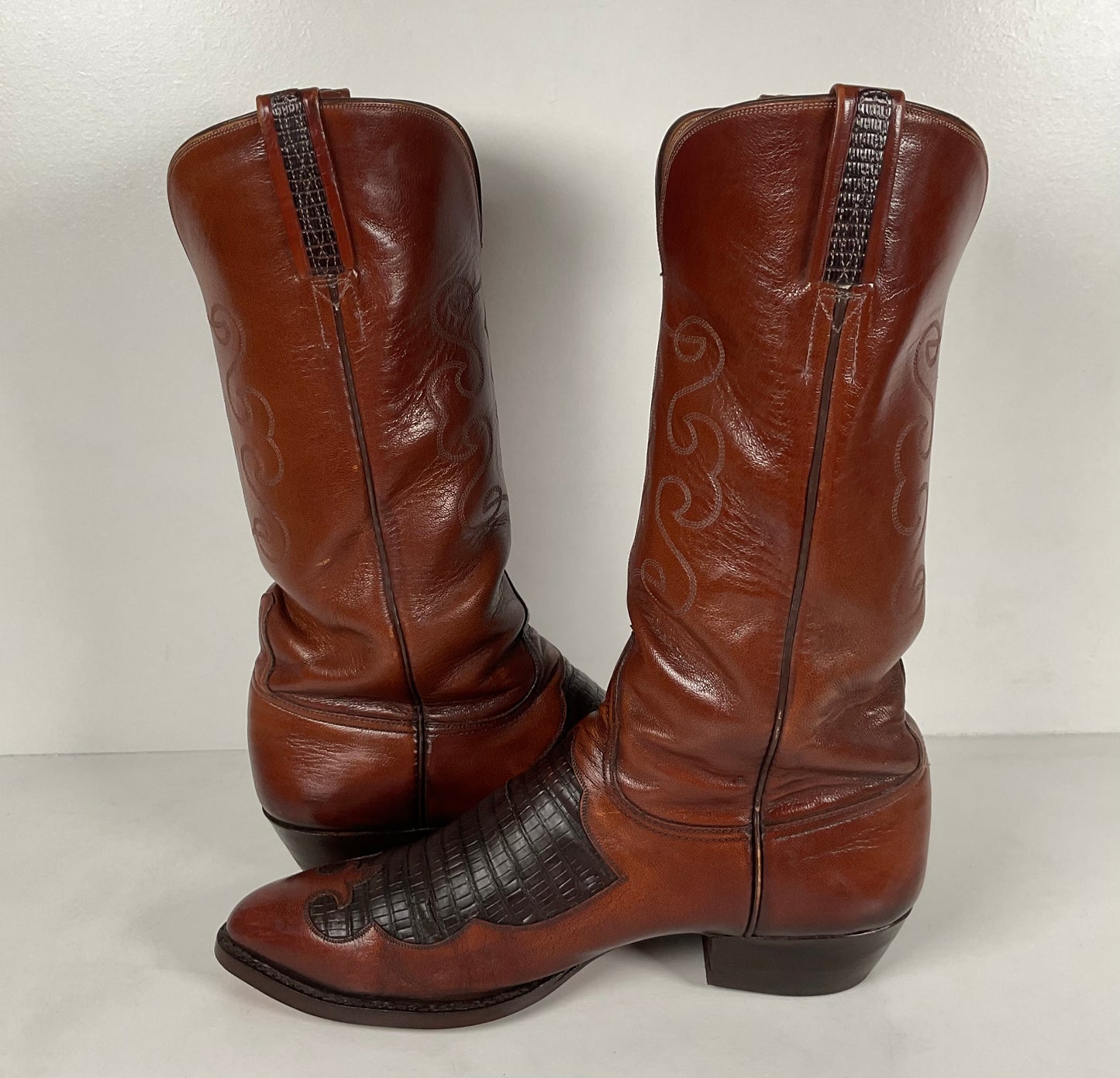 Vintage Lucchese Goat Skin Cowboy Boots | Lizard Inlay | Men’s 8.5 D