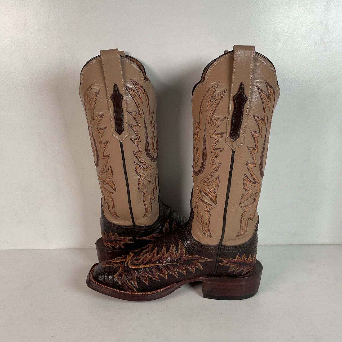 Lucchese Teju Lizard Cowgirl Boots 5 B Creme Stitched