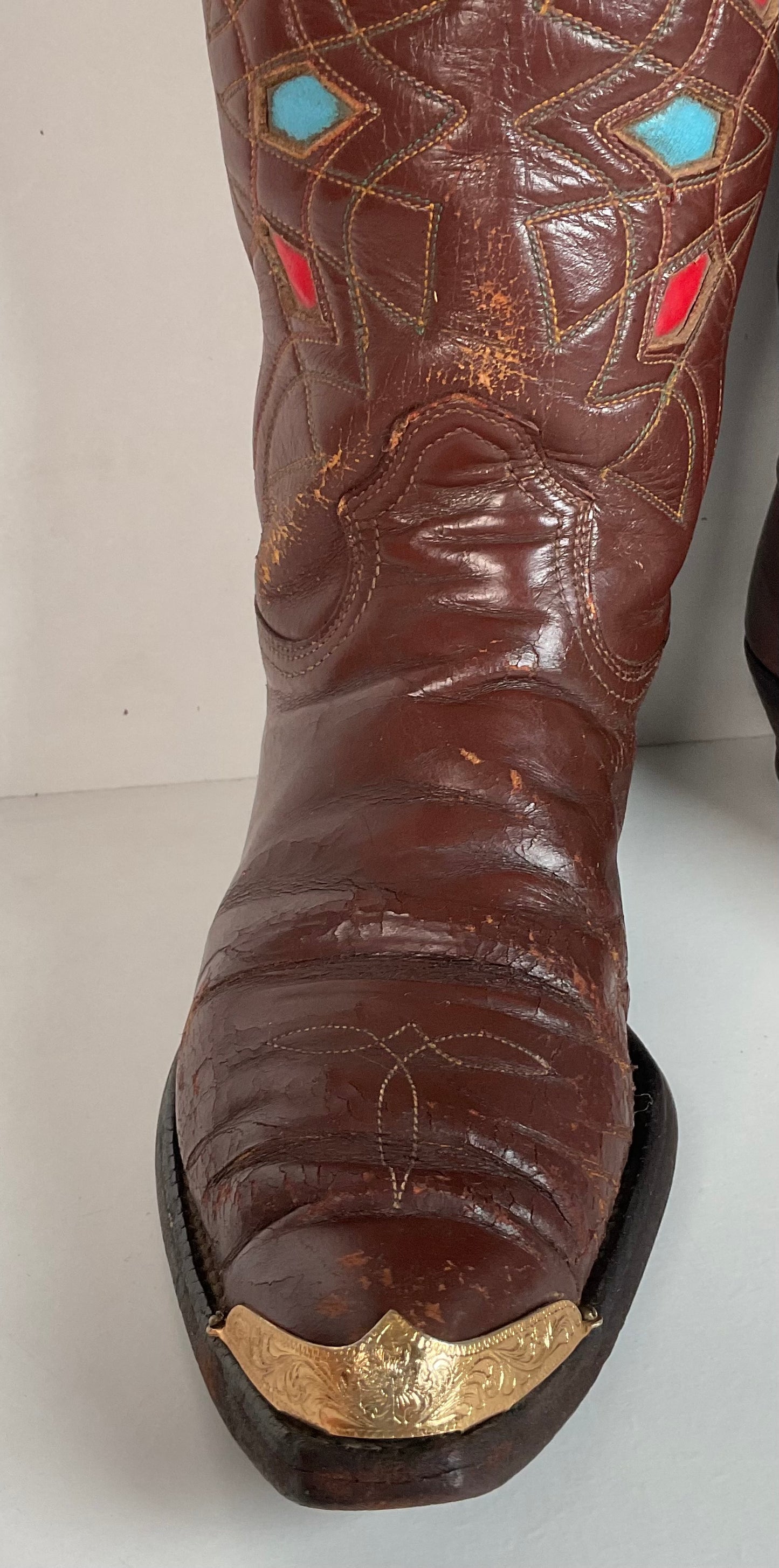 1940s Pee Wee Cowboy Boots Men’s 7 D Spiderweb Inlay Cloth Pull Thrashed