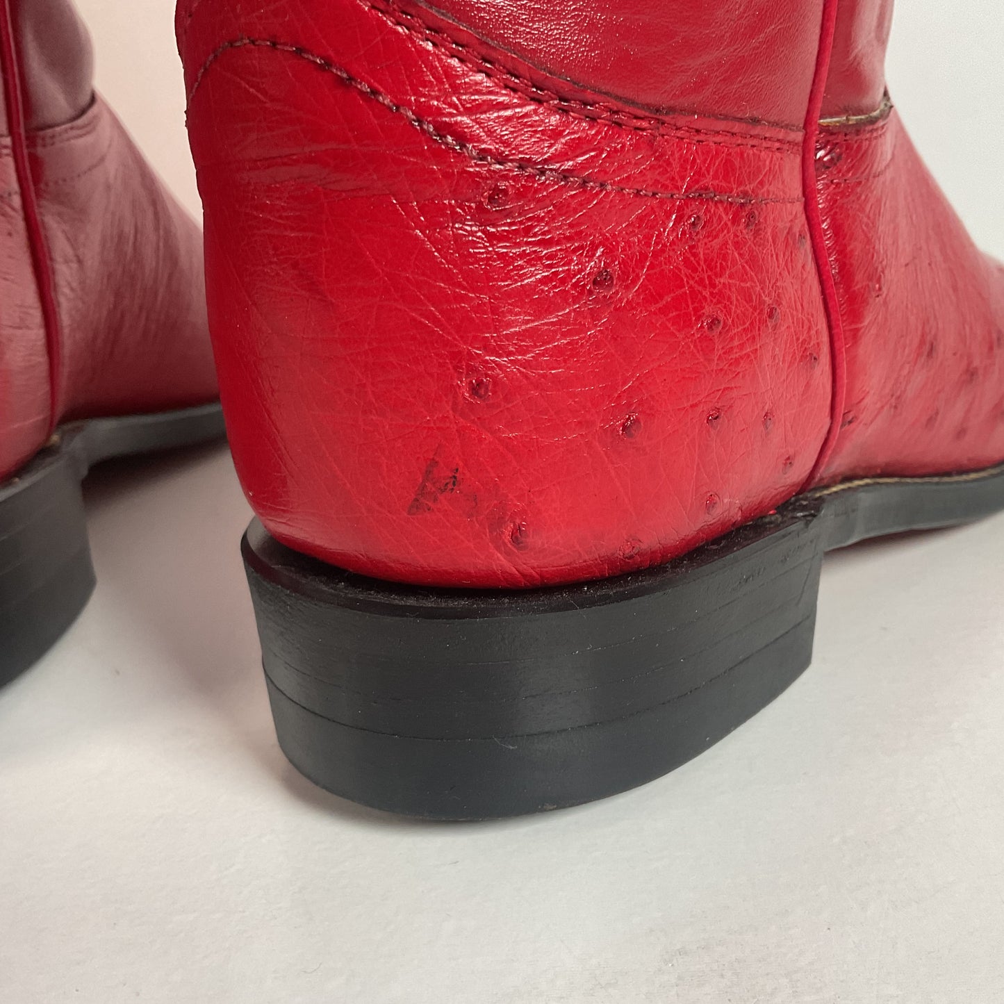 Justin Smooth Ostrich Roper Boots | Exotic | USA Made | Ruby Red | Women’s 7 B