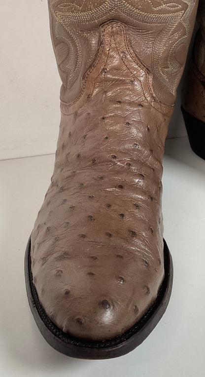 Justin Full Ostrich Quill Cowboy Boots 10 E USA Made Exotic