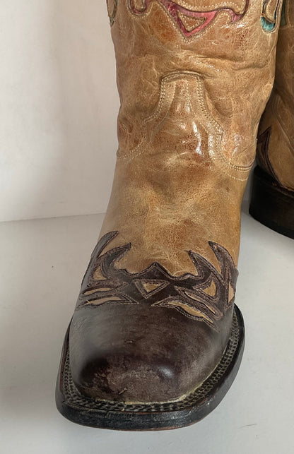 Corral Heart BreakerCowgirl Boots 11 M Wingtip Tooled Revolver Inlay