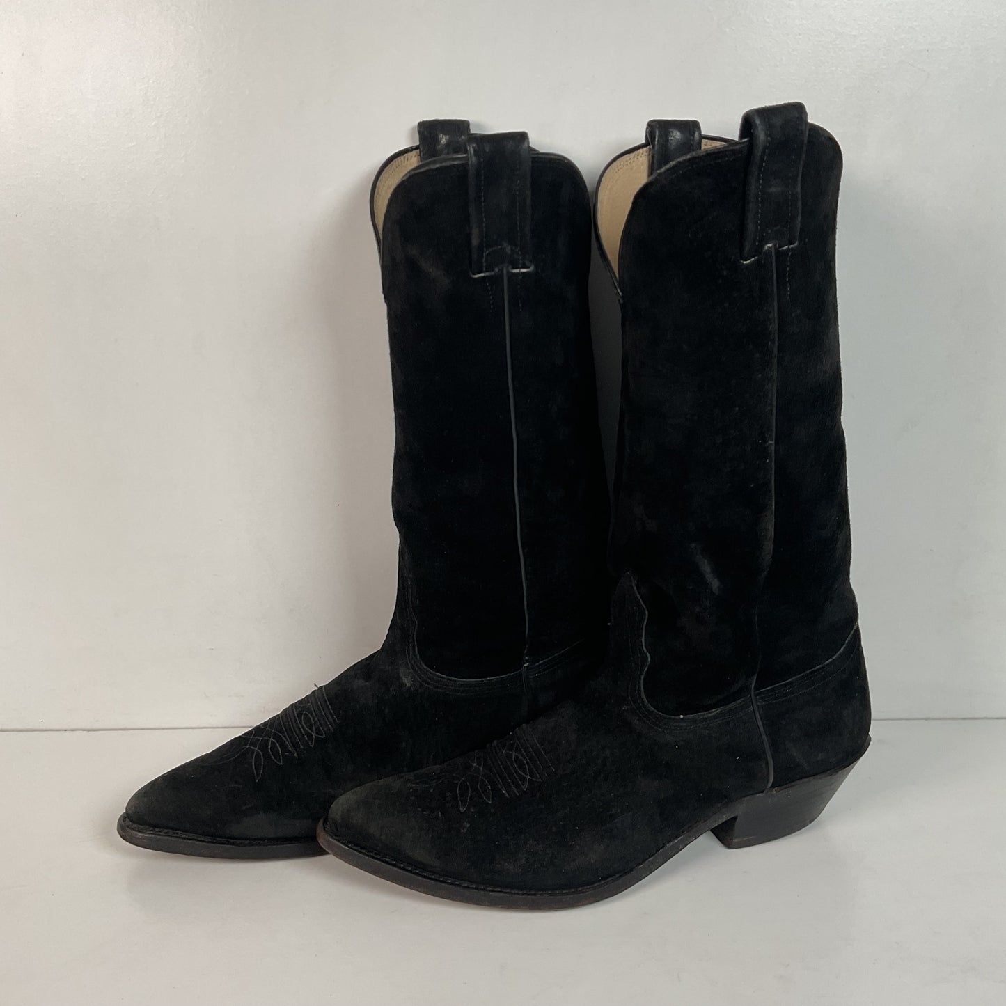 Vintage Nocona Black Suede Cowboy Boots 9 D USA Made Red Label