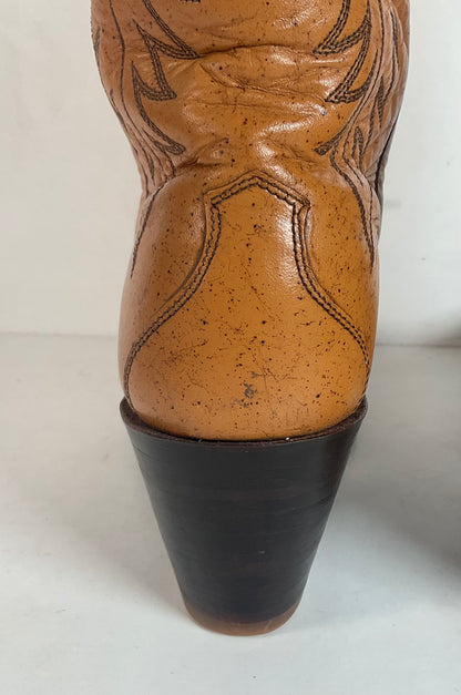 Vintage Justin Tall Cowgirl Boots 8 A Stitched Leaf Tooled Overlay