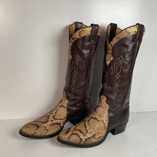Vintage Justin Front Cut Python Cowboy Boots | USA Made | Triad Snakeskin | Men’s 9.5 D