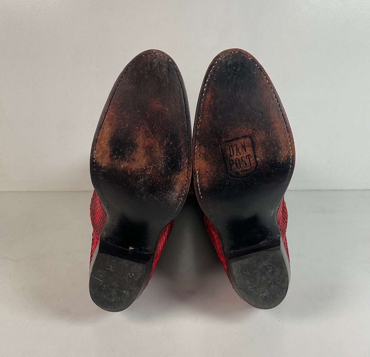 Vintage Dan Post Red Python Snakeskin Cowgirl Boots 7 M USA Made