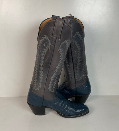 Vintage Justin Ostrich Quill Cowgirl Boots | USA Made | Royal Blue | Women’s 6.5 B