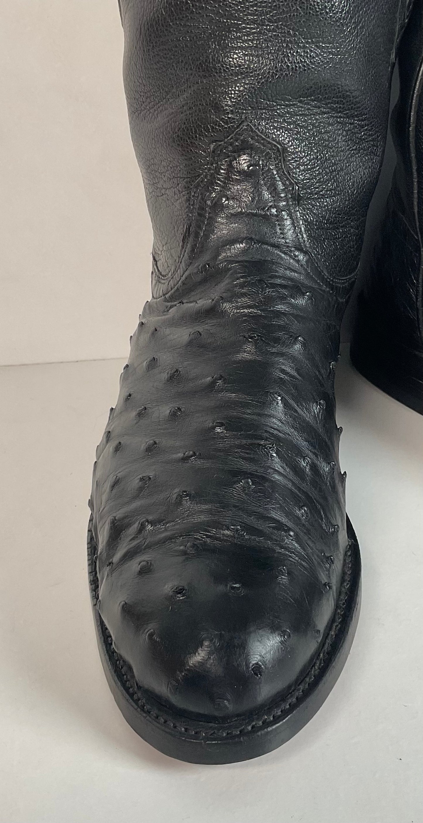 Recrafted Lucchese 2000 Black Ostrich Quill Roper Boots 9 D Exotic