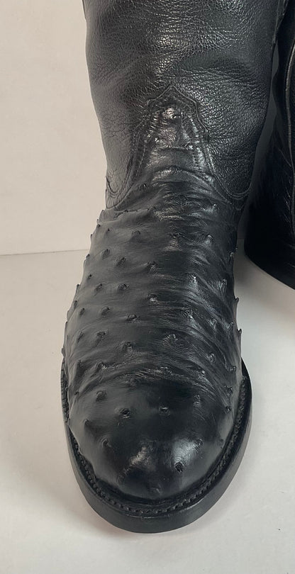 Recrafted Lucchese 2000 Black Ostrich Quill Roper Boots 9 D Exotic