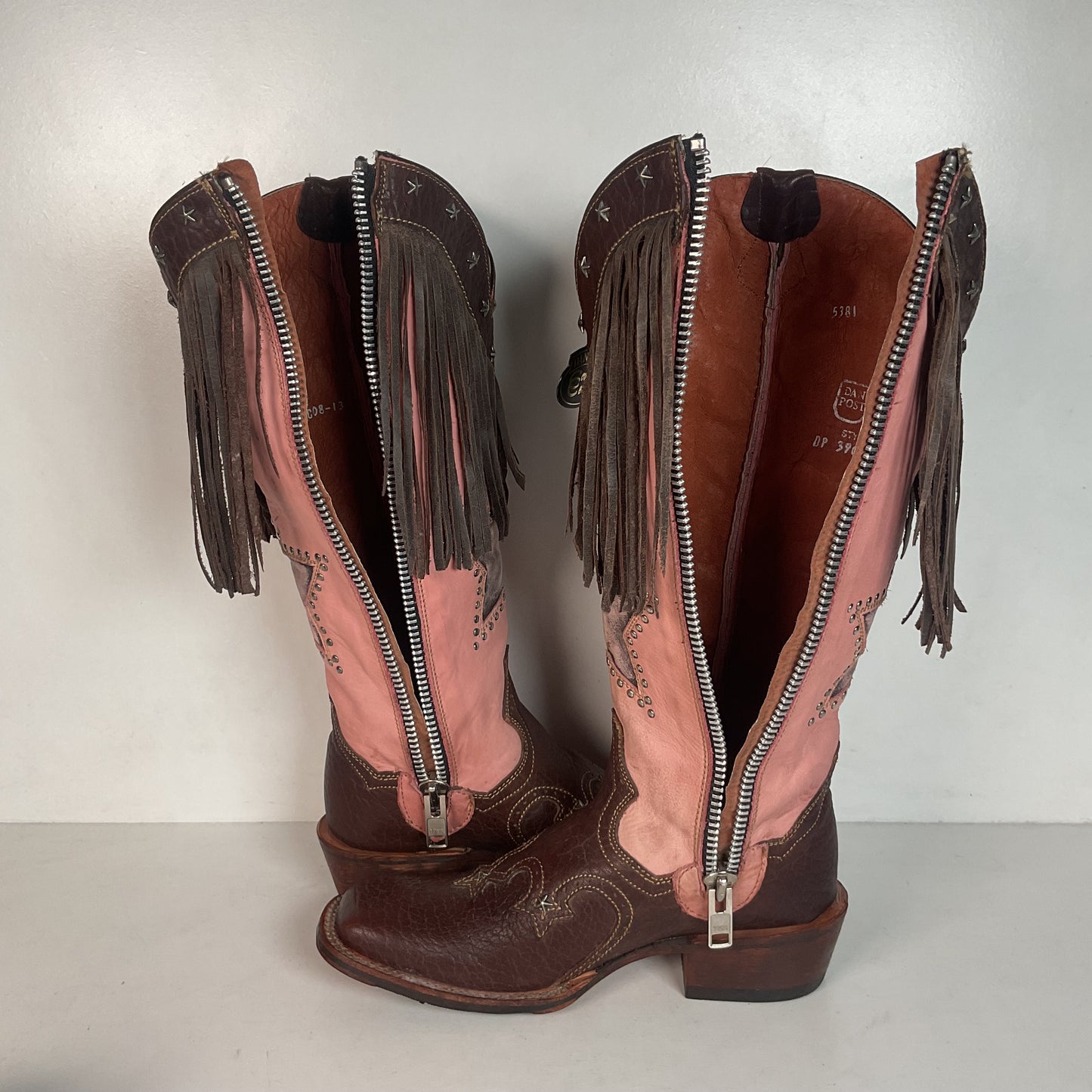 Dan Post 16” Fringe Cowgirl Boots 7.5 M Square Toe Star Inlay