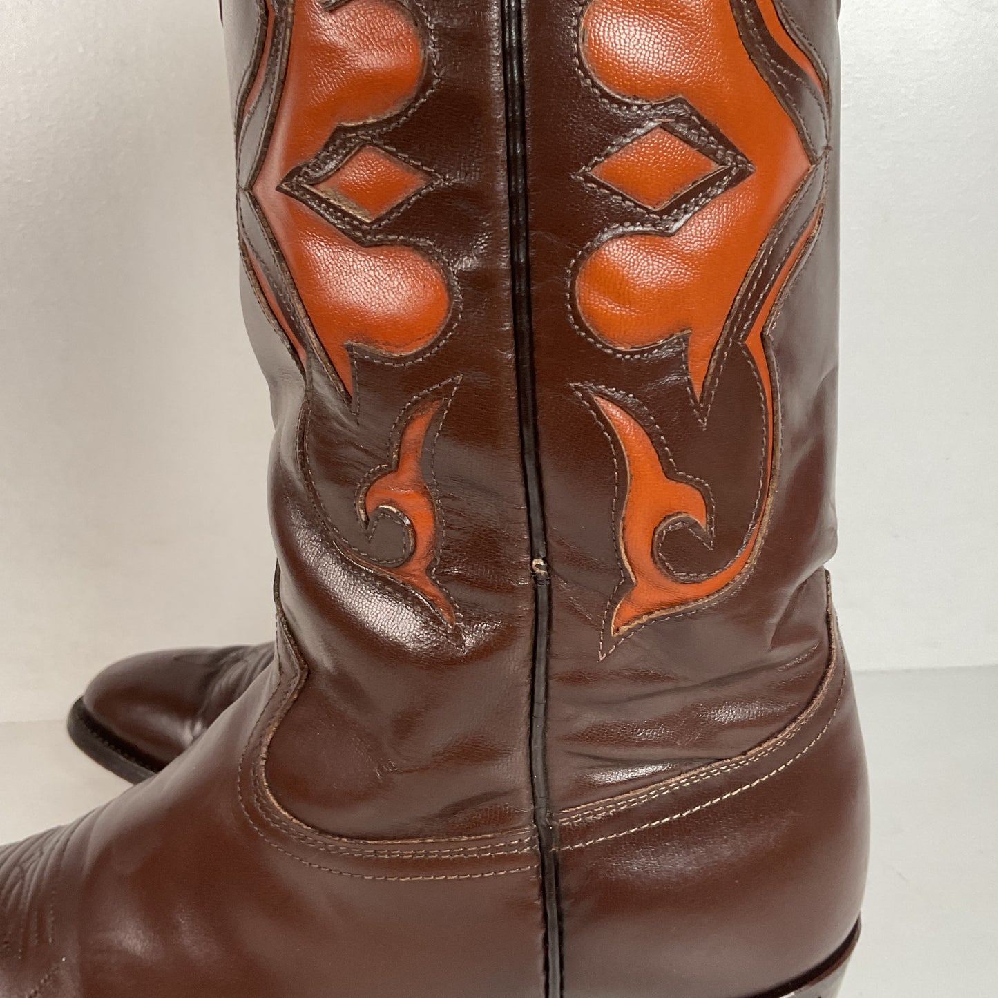 Vintage Justin Cowboy Boots | Brown Calf | Tooled Inlays | USA Made | Men’s 10 D