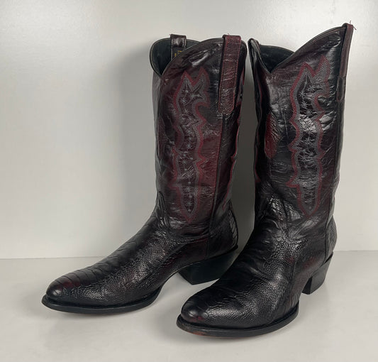 Vintage Longhorn Ostrich Leg Cowboy Boots | Exotic | Black Cherry | Men’s 13 D