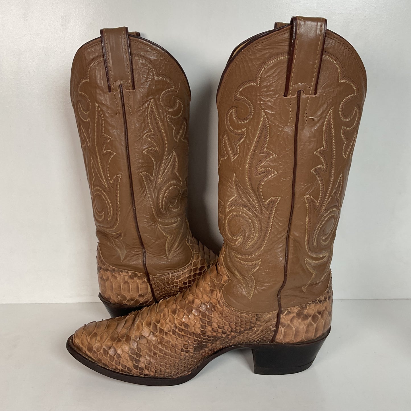 Vintage Justin Back Cut Python Cowboy Boots 8.5 D USA Made Snakeskin