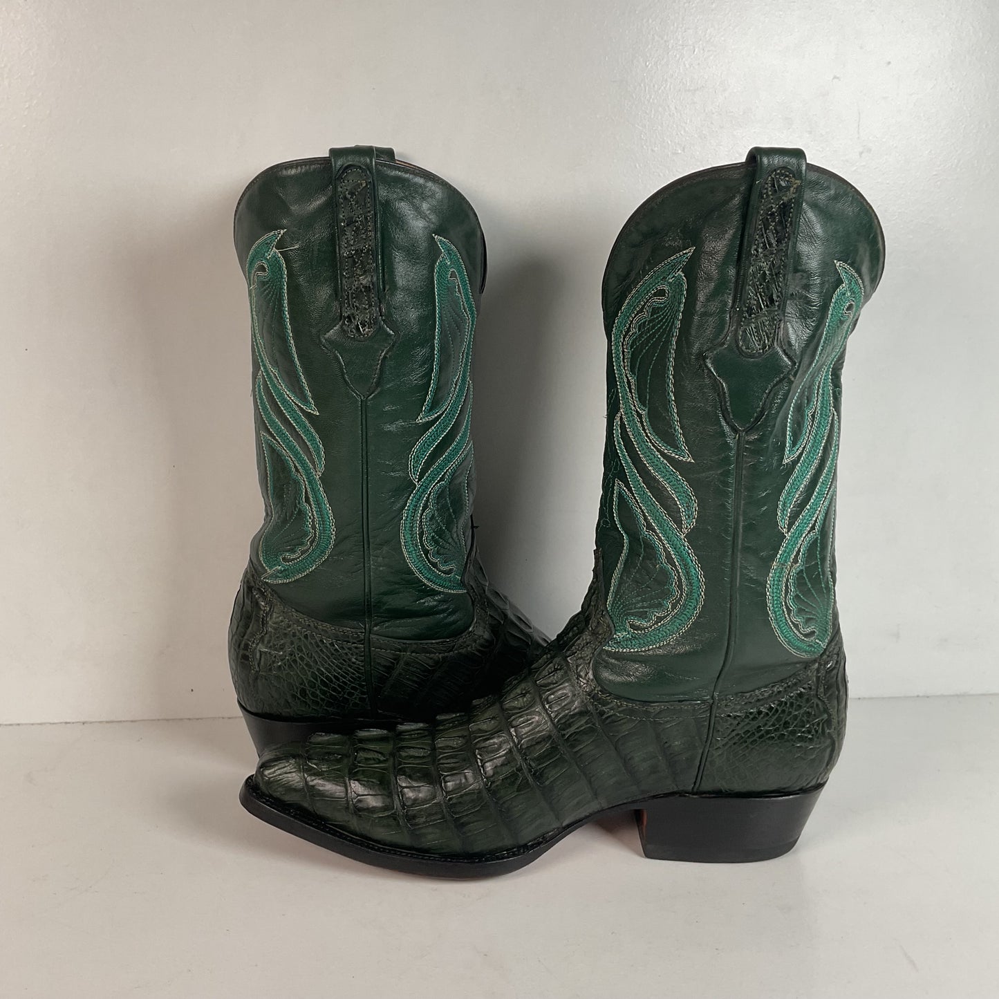 Cuadra Emerald Green Caiman Cowboy Boots 9.5 Exotic Tail Cut