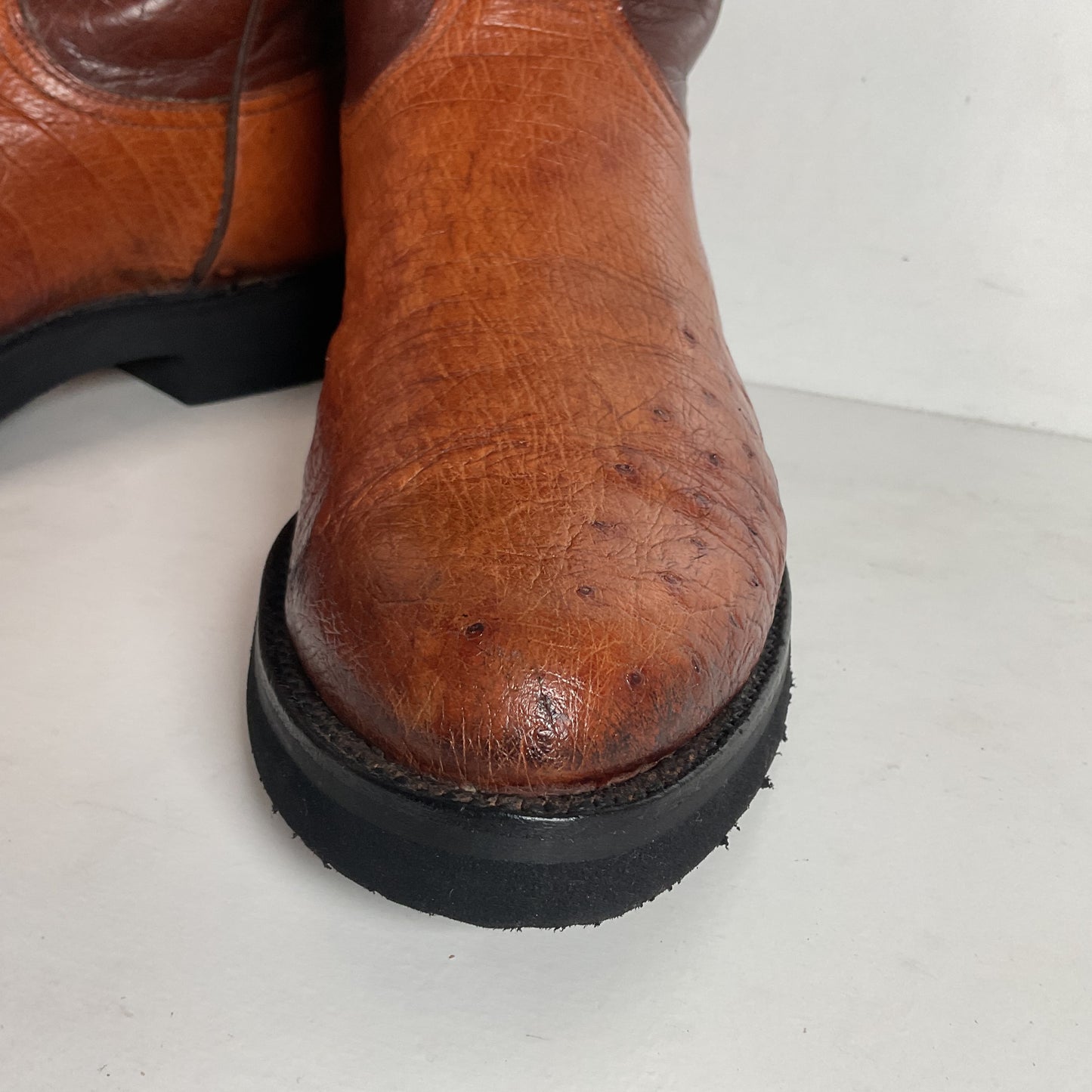 Vintage Lucchese Smooth Ostrich Roper Boots 9 D Crepe Sole Recraft Exotic