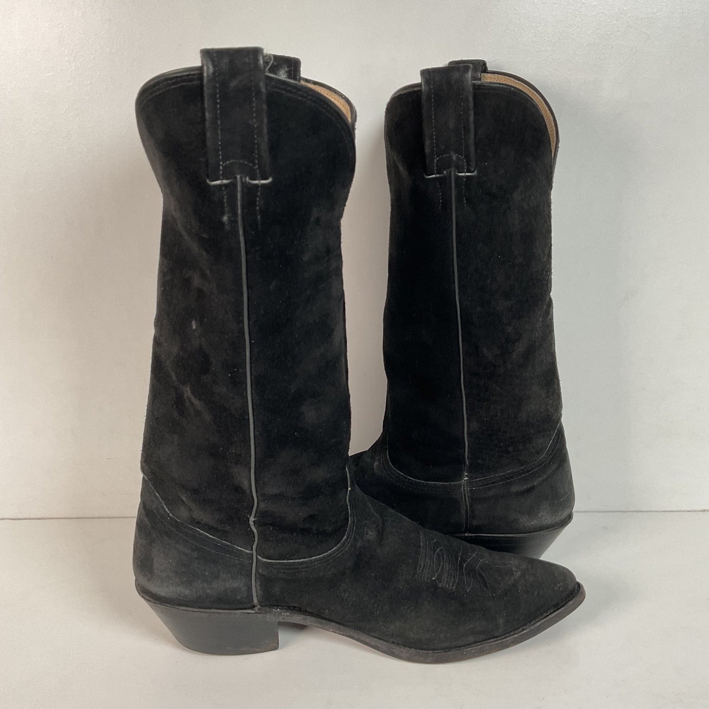 Vintage Nocona Black Suede Cowboy Boots 9 D USA Made Red Label