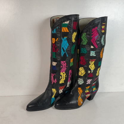 Tony Lama’s Hyer Cowgirl Boots 8 C Southwestern Aztec Woven Inlays