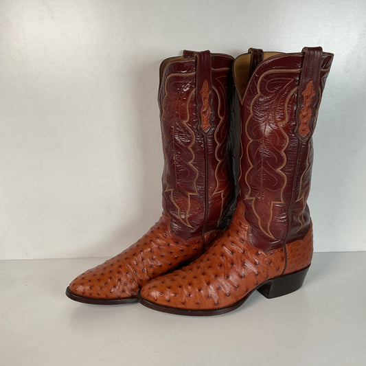 Vintage TO Stanley Custom Ostrich Quill Cowboy Boots 9 D Exotic