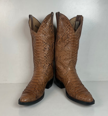 Vintage Full Python Snakeskin Cowboy Boots 8 D Back Cut Recraft