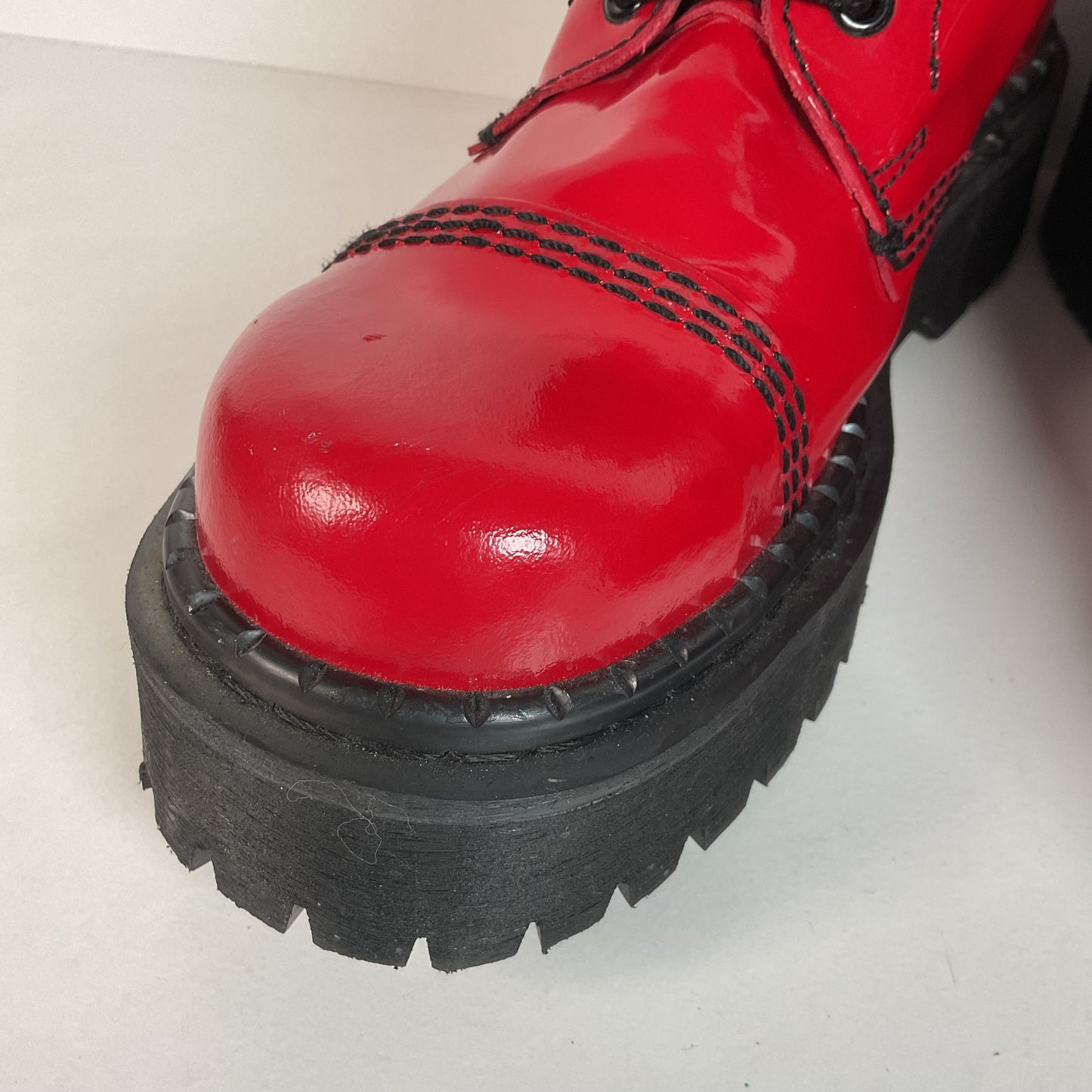 Underground England Lace Up Boots | Safety Toe | Cherry Red Patent | UK 6 | US 8