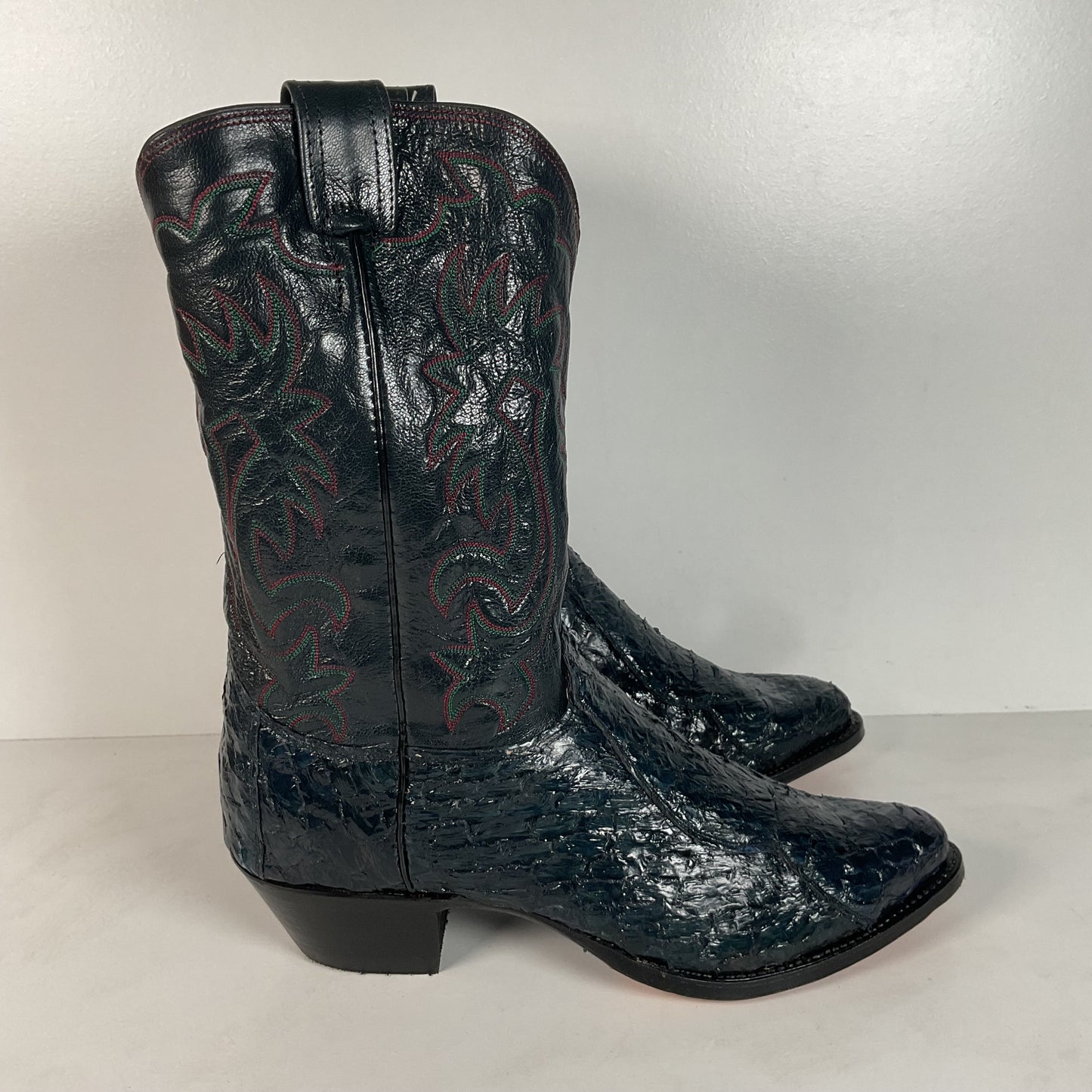 Vintage Olathe Sea Bass Cowboy Boots | Exotic | USA Made | Navy Blue | 13 EE