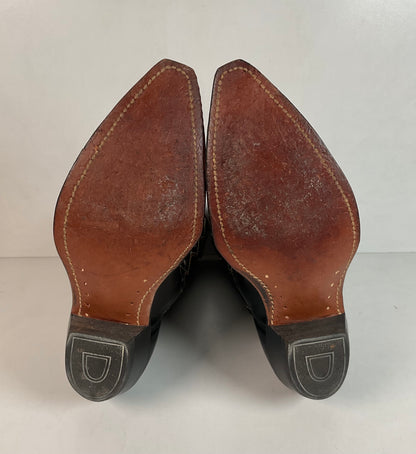 Vintage 1960s ACME Tooled Diamond Inlay Leather Cowboy Boots 8 D Old Label USA Made