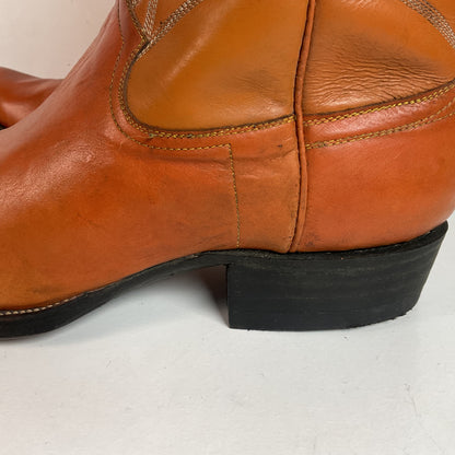 1960s Cowtown Handmade Cowboy Boots 13 D Pumpkin Orange Lizard Wingtip