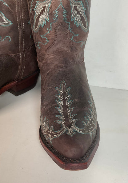 Justin Women’s Bent Rail Cowgirl Boots 9 B Distressed Chocolate Puma