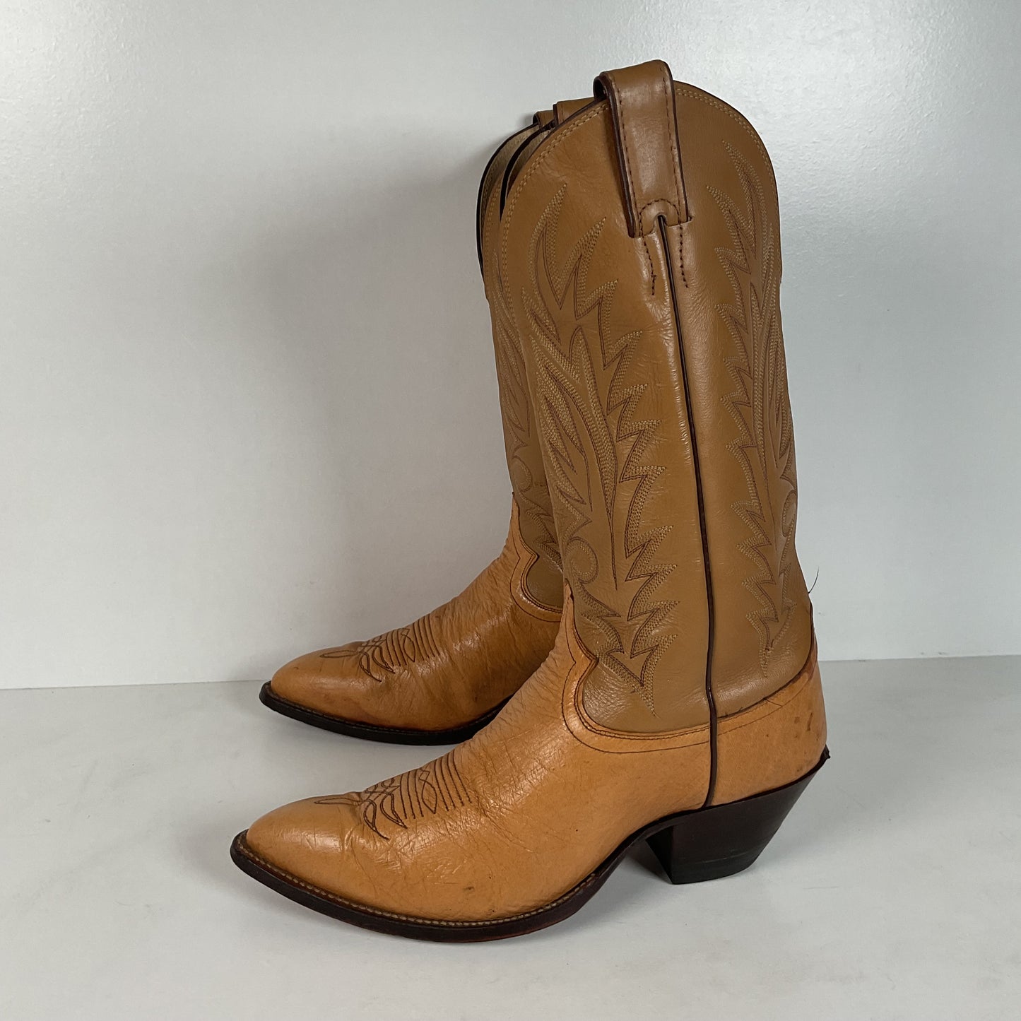 Vintage Justin Smooth Ostrich Cowboy Boots | USA Made | Butterscotch | 8 EE