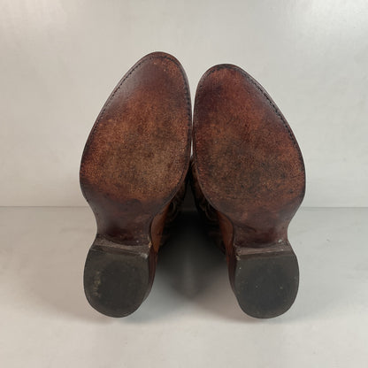 Vintage J Chisholm Exotic Full Quill Ostrich Cowboy Boots 8 D Brown USA Made