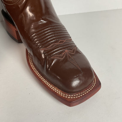 Lucchese 2000 Patent Leather Cowgirl Boots | Square Toe | Brown | USA Made | 6.5
