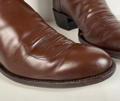 Vintage Justin Cowboy Boots | Brown Calf | Tooled Inlays | USA Made | Men’s 10 D