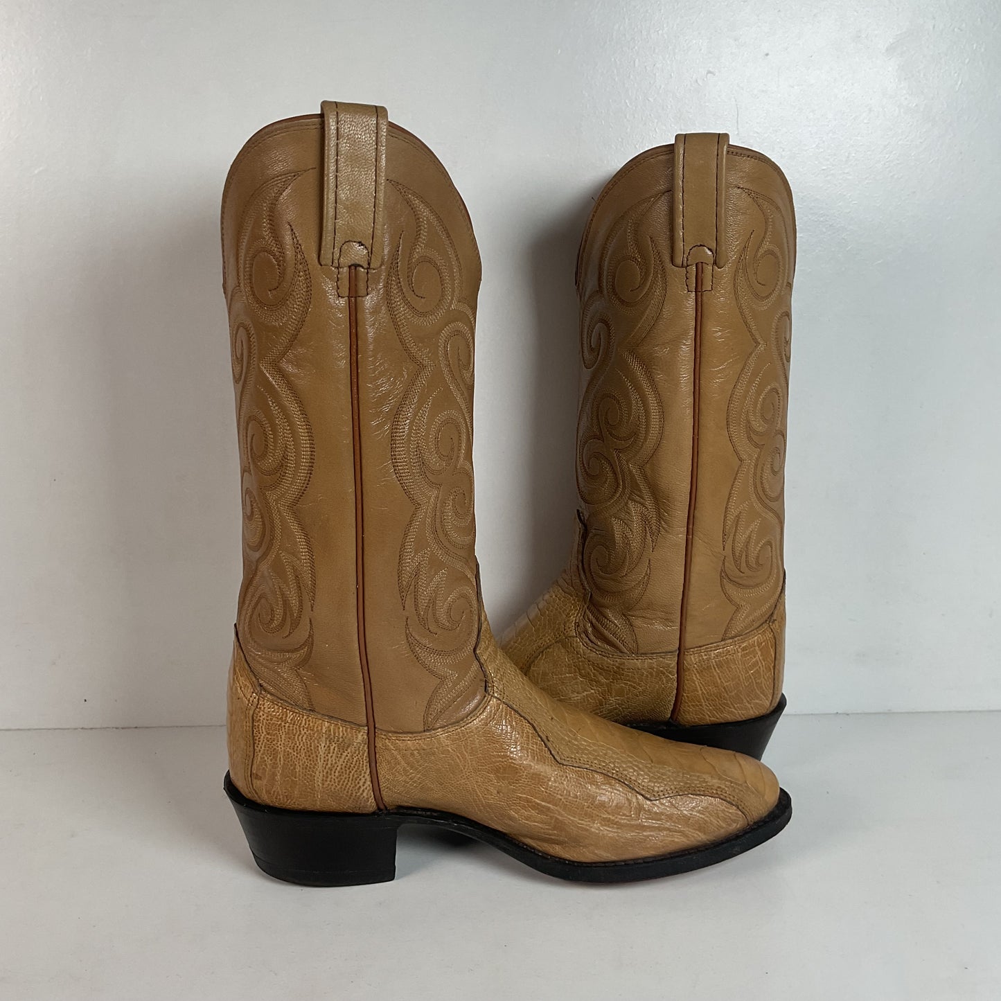 Dan Post Blonde Ostrich Leg Cowboy Boots 9 D Exotic