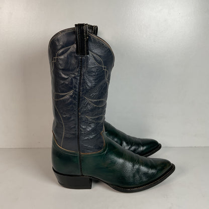 Vintage 1960s Tony Lama Emerald Green Cowboy Boots 10 E Distressed Gold Label