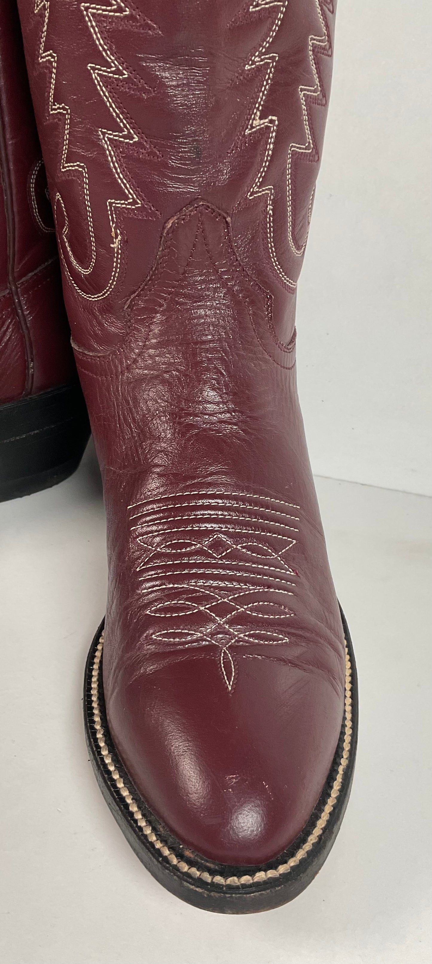 Vintage Hondo 18” Burgundy Cowgirl Boots 6.5 A Stitched