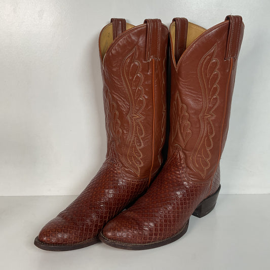 Vintage Tony Lama Exotic Anaconda Snakeskin Cowboy Boots 8 D Black Label