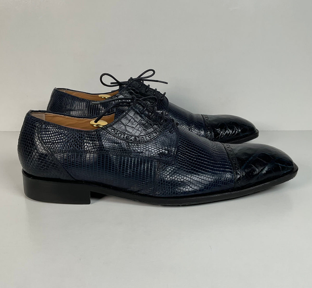 David Eden Exotic Derby Shoes | Navy Blue Crocodile & Teju Lizard | Men’s 13
