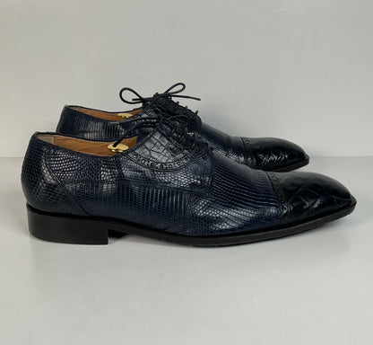 David Eden Exotic Derby Shoes | Navy Blue Crocodile & Teju Lizard | Men’s 13