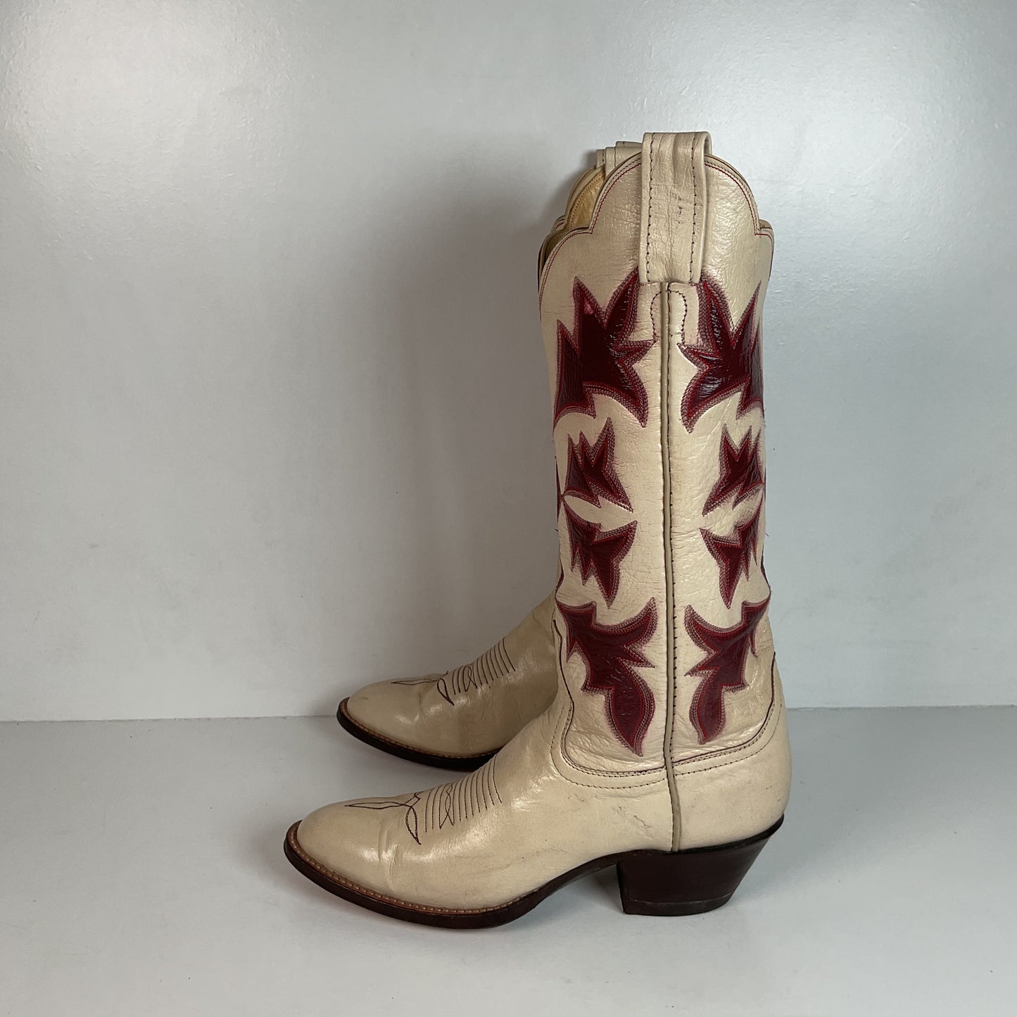 Vintage Laramie Handmade Cowgirl Boots 6.5 C Cranberry Inlay