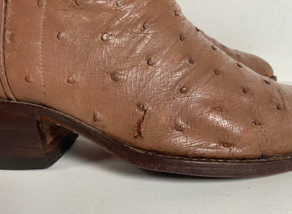 Vintage M.L. Leddy Full Ostrich Quill Cowboy Boots Custom Thrashed