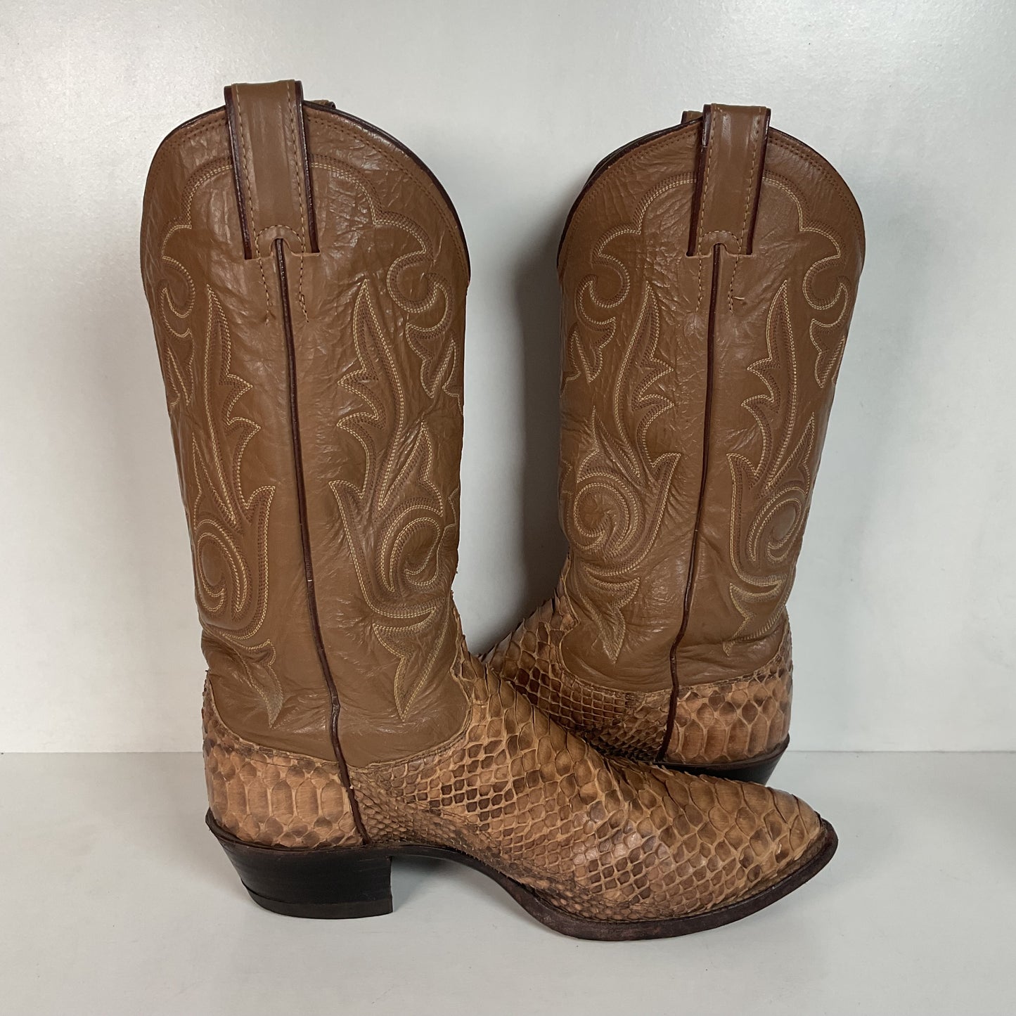 Vintage Justin Back Cut Python Cowboy Boots 8.5 D USA Made Snakeskin