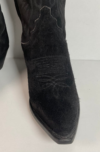 Vintage Justin Suede Cowgirl Boots | USA Made | Rough Out | Black | 5.5 B