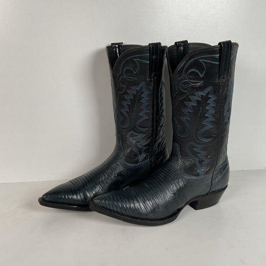 Vintage Panhandle Slim Teju Lizard Cowgirl Boots | Navy Blue | Women’s 8.5 B