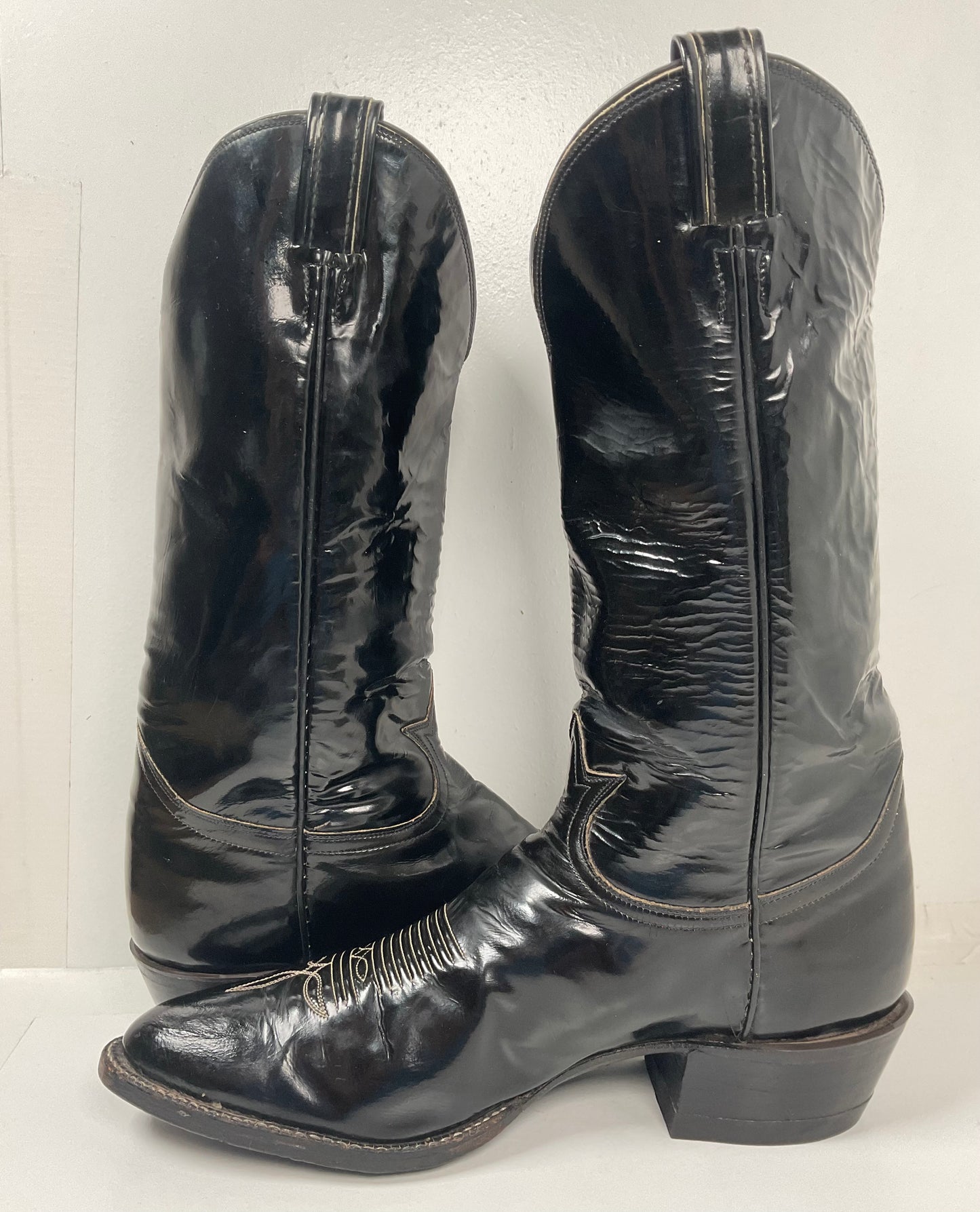 Late 1960s Tony Lama Patent Leather Cowboy Boots 10.5 D Glossy USA Made