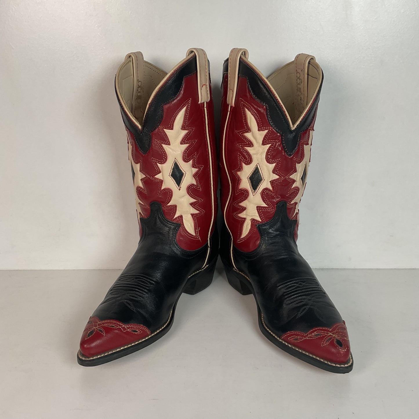 Vintage Dingo Acme Wingtip Cowgirl Boots 7 M USA Made Tooled Inlay