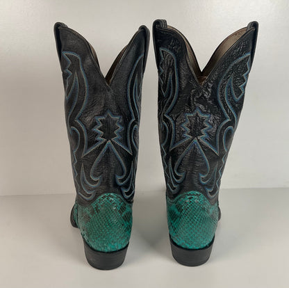 Python Snakeskin Cowboy Boots | Front Cut | Turquoise | Men’s 7.5 | Women’s 8.5
