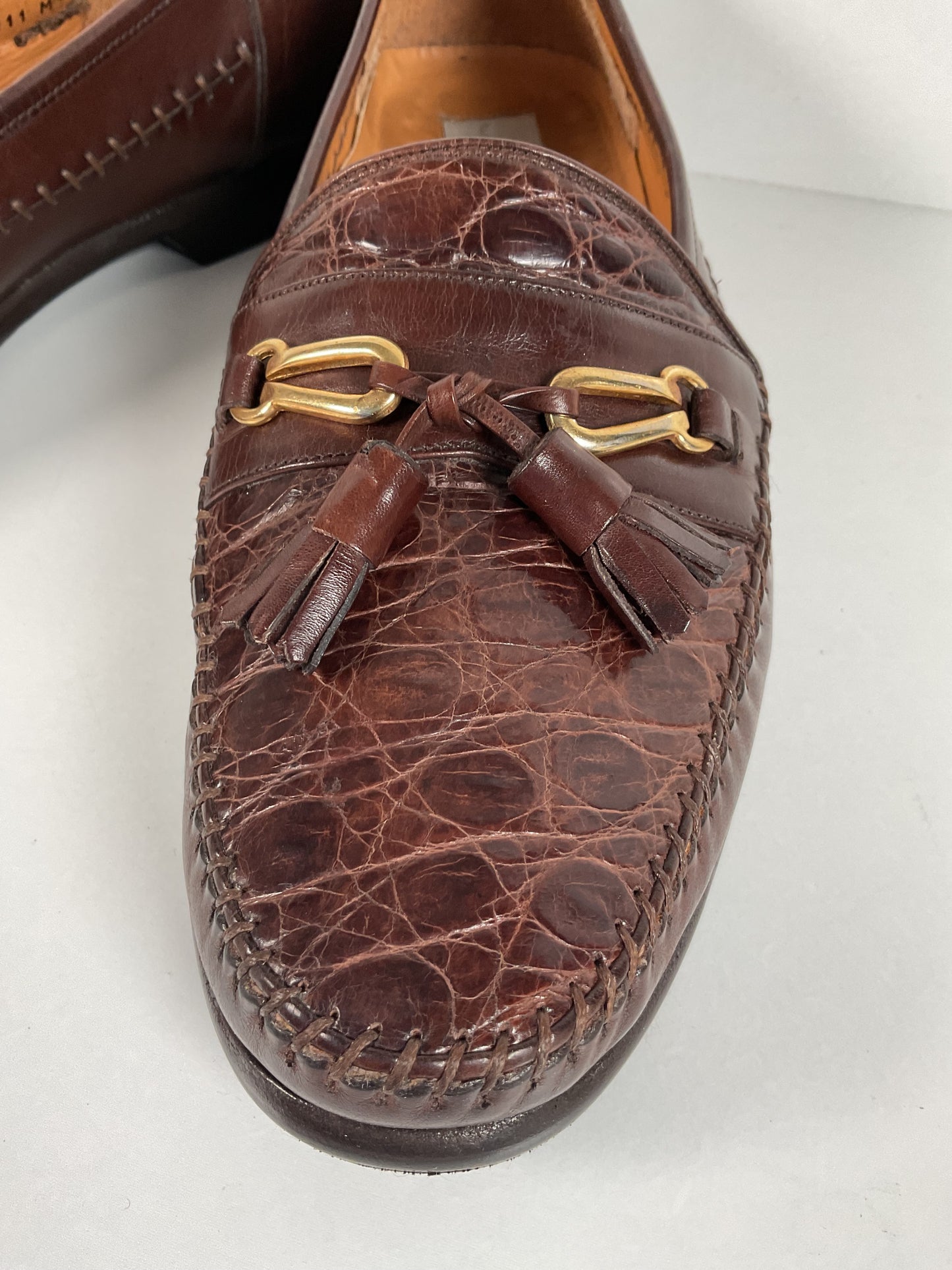 Recrafted Mezlan Crocodile Tassel Loafers 10 M Moc Toe