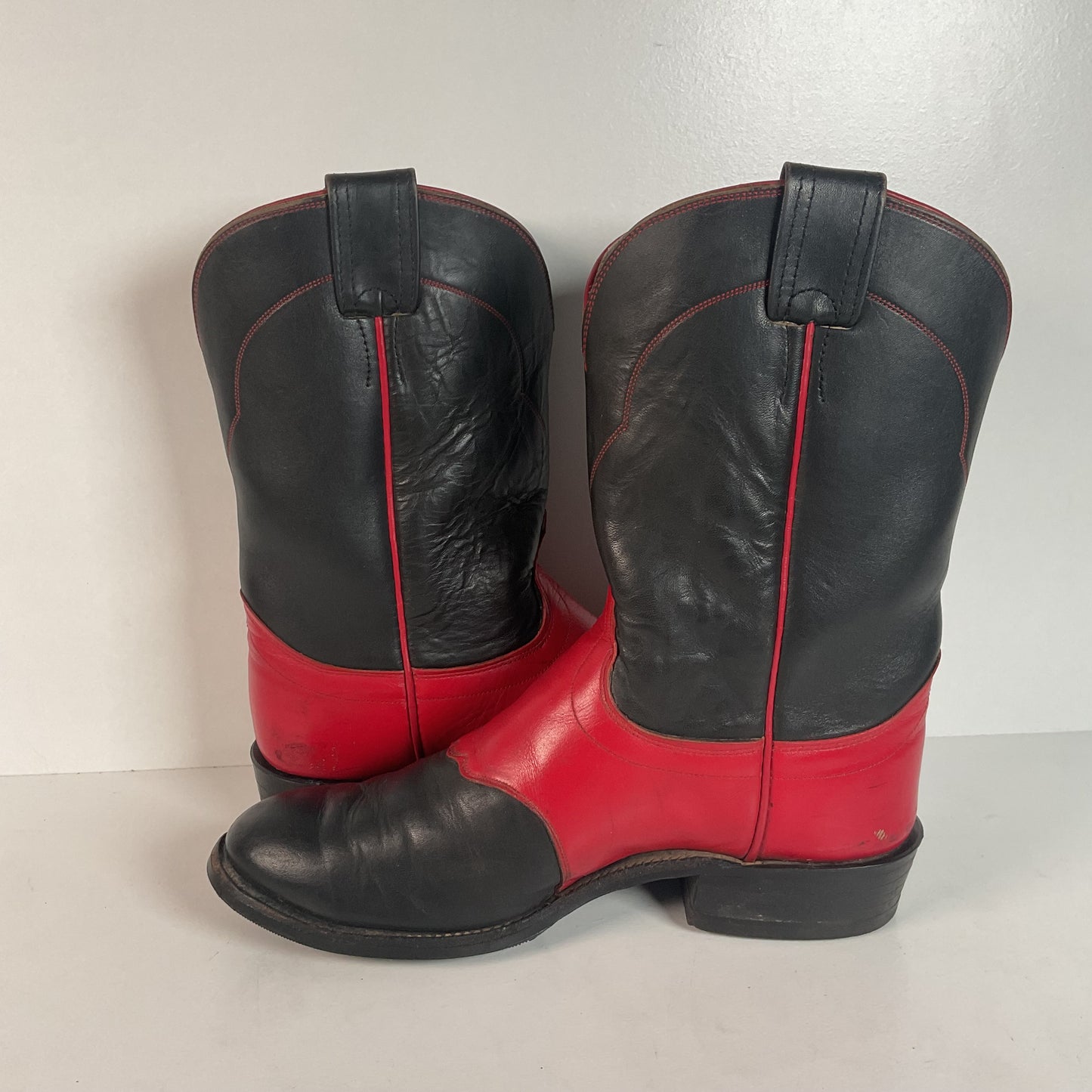 Olathe Western Roper Boots | Red & Black Calf | USA Made | Men’s 9 D