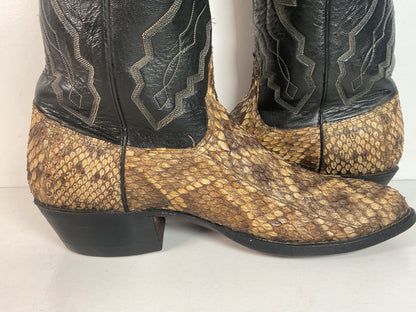 Diamondback Rattlesnake Cowboy Boots | Custom Made | Collar Overlay | Men’s 10 B